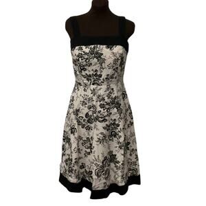 R&M Richards Black Cream Padded Bust Rockabilly Retro Toile Midi Dress Size 10